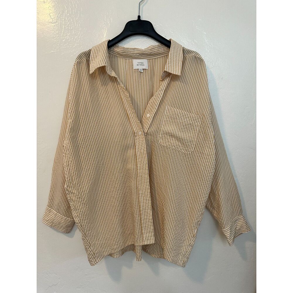 Things Between Women's Yellow and White Striped Button Up Size S